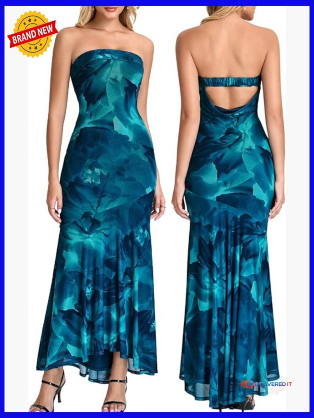 Strapless Floral Maxi Dress Bodycon Formal Wedding Guest Cocktail Party